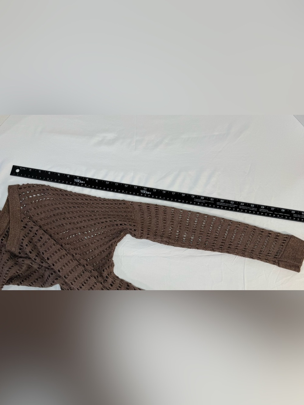 Guess Womens M Metallic Open Knit Sweater Brown Bronze Sheer - Picture 7 of 7